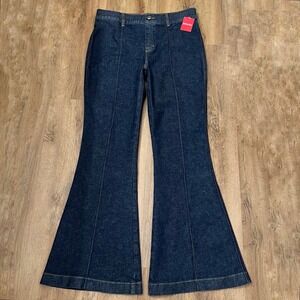 Spanx Raw Indigo Pintuck Flare Jeans High‎ Rise Pull On 20760R XL Regular NWT